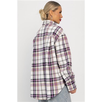 Рубашка оверсайз Дарика (бело-сиреневая) Б14253-30М