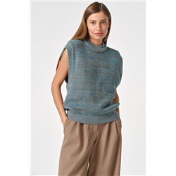 Жилет вязаный оверсайз бирюзово-коричневый меланж