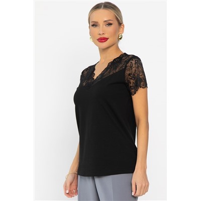 Блуза с кружевом Инь-Янь (черная) Б14257-18М