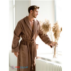 Мужской махровый халат с шалькой коричневый МЗ-03 (118)