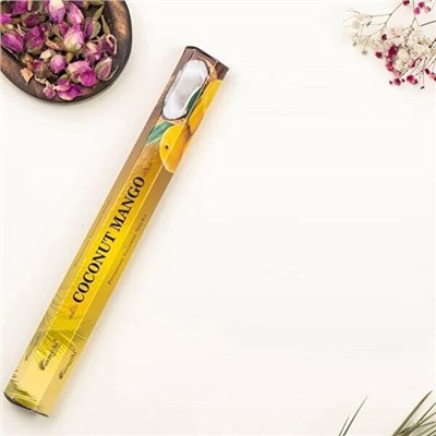 Premium Incense Sticks COCONUT MANGO, Aromatika (Премиум ароматические палочки КОКОС МАНГО, Ароматика), шестигранник, 20 г.