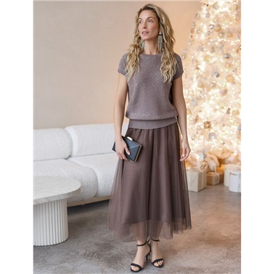 Джемпер с цельнокроенным коротким рукавом из хлопковой пряжи с пайетками.