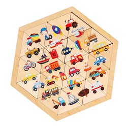 Пазл деревянный «Транспорт» шестигранник