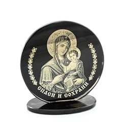 Икона из обсидиана круглая на подст."Богородица" 60мм.