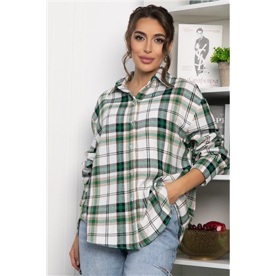 Рубашка оверсайз Дарика (бело-зеленая) Б14263-30М