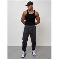 Джинсы карго мужские с накладными карманами темно-серого цвета 2428TC