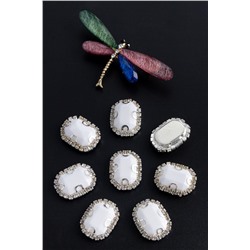 Стразы пришивные в серебряной оправе 18*24 мм "Прямоугольник" (5 шт) SF-2050, белый №26