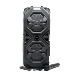 Колонка Bluetooth + Радио,светомузыка,USB,20W*2,микрофон,пульт 23*58см ZQS8212 черная (на колесах)