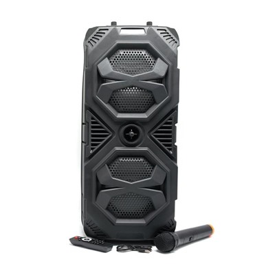 Колонка Bluetooth + Радио,светомузыка,USB,20W*2,микрофон,пульт 23*58см ZQS8212 черная (на колесах)