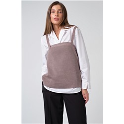 Топ вязаный на бретелях бежевый меланж