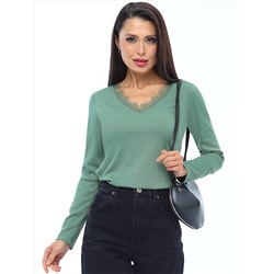 Блузка мятная в рубчик с кружевом