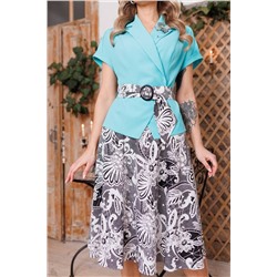 Мода Юрс 2641-1 голубой_черный_принт, Юбка,  Жакет