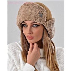 Бархат корот.уши барашек Ушанка лого МА стразы флис (56-58)