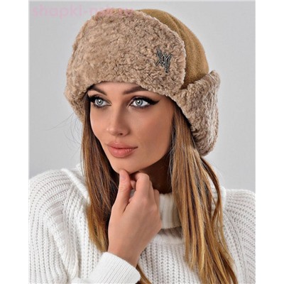 Бархат корот.уши барашек Ушанка лого МА стразы флис (56-58)