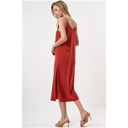 Платье-комбинация с высоким разрезом терракотовое