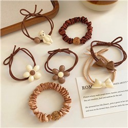 Набор резинок для волос с декором 7 шт. Бежево-Коричневые