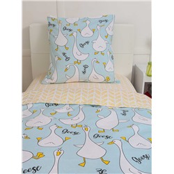 КПБ Поплин 1,5 сп с 1 нав. 70*70 с детским рисунком - Гусь-обнимусь (мята)