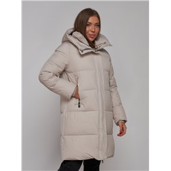 Пальто утепленное молодежное зимнее женское светло-серого цвета 52322SS