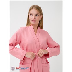 Женский вафельный халат с планкой брусничный В-02 (22)