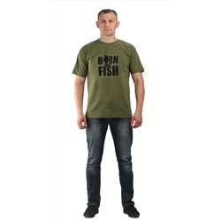 Футболка цв.хаки. Принт "Born to fish"