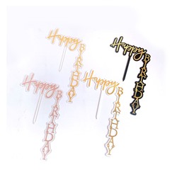 Топпер уголок «Happy Birthday» прозрачный фон с золотой надписью