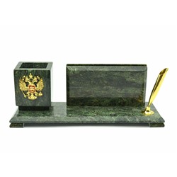 Письменный прибор из змеевика малый с гербом, 250*80*90мм