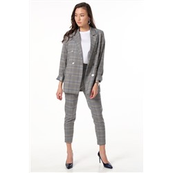 Пиджак двубортный оверсайз в клетку на сером