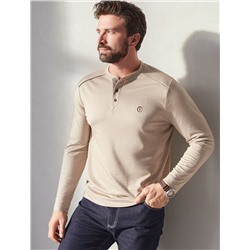 Джемпер хенли из полотна пике с меланжевым плетением с эластаном