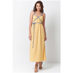 Платье летнее на тонких бретельках с завязками желтое