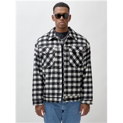 Куртка рубашка шерстяная в клетку мужская демисезонная черного цвета 58566Ch