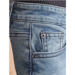 Джинсы трубы прямые с декоративной стиркой из эластичного денима