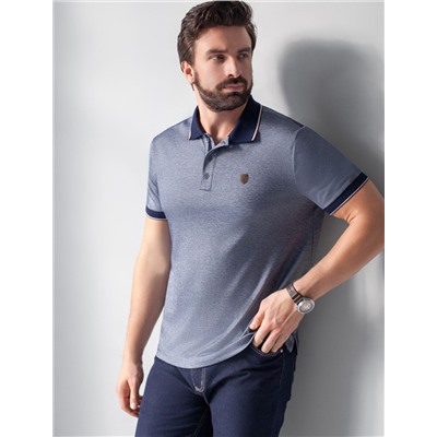 Футболка поло с воротником на пуговицах из полотна пике с меланжевым плетением с эластаном