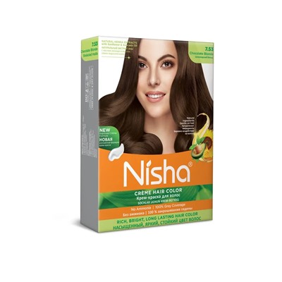 CHOCOLATE BLONDE 7.53 Nisha Creme Hair Color (ШОКОЛАДНЫЙ БЛОНД 7.53 крем-краска для волос, Ниша), 20 г + 20 мл + 6 мл.
