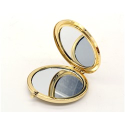 Зеркальце складное с камнем тигровый глаз, круглое, золотистое