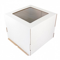 Коробка для торта 30*30*25 см, квадратное окно (самолет)