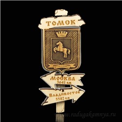 Магнит из бересты г. Томск "Указатель" 44*90мм вставка серебристая