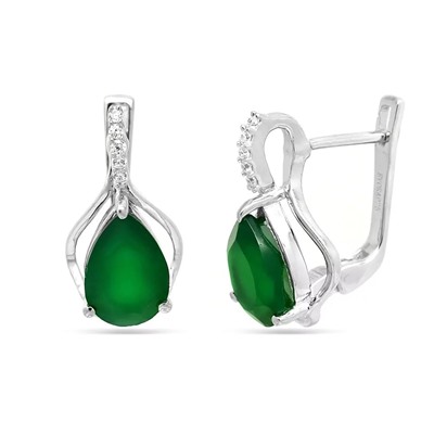 Серьги из серебра зеленый агат, Фламинго