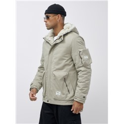 Куртка молодежная мужская зимняя с мехом бежевого цвета 2611B