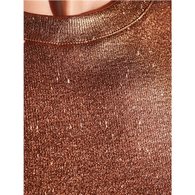 Топ с закрытым декольте из хлопка с эластаном в рубчик с матовым покрытием металлик