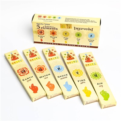 Natural Incense Sticks PANCHA TATWA, 5 Elements (НАБОР натуральных благовоний ПАНЧА ТАТВА, ПЯТЬ ЭЛЕМЕНТОВ), упаковка 5 шт.
