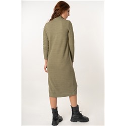 Платье трикотажное прямое миди с длинным рукавом оливковое
