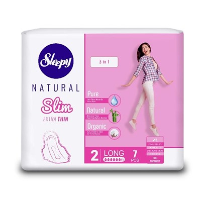 SLEEPY NATURAL Прокладки гигиен. Slim Ультра тонкие Супер Long 6к. 7шт (Турция) АКЦИЯ! СКИДКА 15%