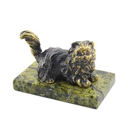 Кот бухарский лежит из бронзы на подставке из змеевика 50*50*45мм.