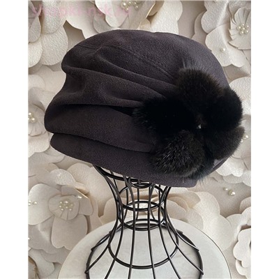 Валента замша мех.норка Берет женский флис (56-58)