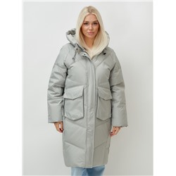 Пальто летучая мышь женское с капюшоном зимнее зеленого цвета 9618Z