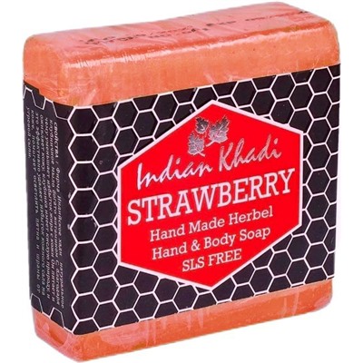 STRAWBERRY Hand Made Herbal Hand & Body Soap, Indian Khadi (ЗЕМЛЯНИКА травяное мыло ручной работы, Индиан Кхади), 100 г.