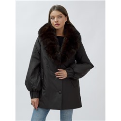 Полупальто женское зимние с мехом песец люкс класса темно-коричневого цвета 8166TK