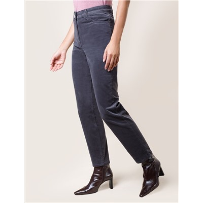 Укороченные эластичные брюки слим из микро вельвета