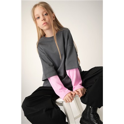 Лонгслив с двойным рукавом для девочки Happyfox