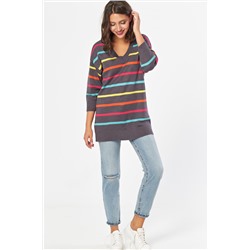 Туника вязаная оверсайз в полоску на сером